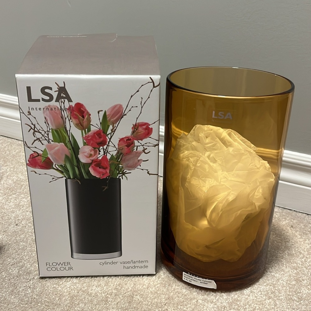 Lisa international Black Cylinder Vase new vessel in box! Best home decor gift
